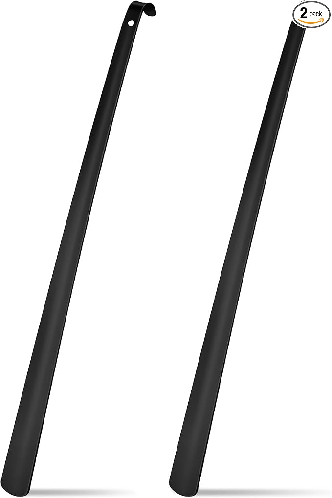 Geelin 2 Pcs 31.5'' Extra Long Handled Shoe Horn Metal Shoehorn for Men Women Multifunctional Stainless Dressing Stick for Elderly Disabled Limited Mobility, Standing Reach Assist for Senior (Black)