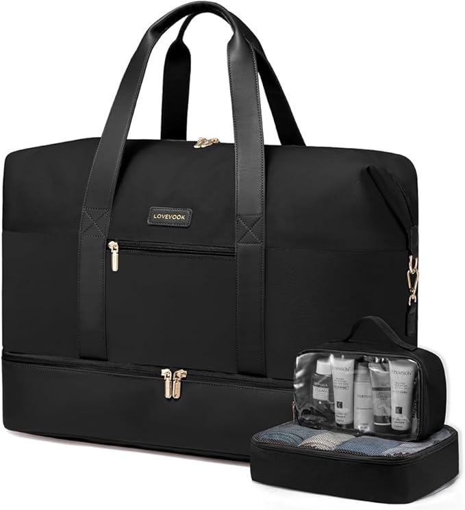 LOVEVOOK Weekender Bag for Women, Large Duffle Bag for Travel with 2 Packing Cubes, Carry on Overnight Bag with Shoe Compartment, Mom Hospital Bags for Labor and Delivery