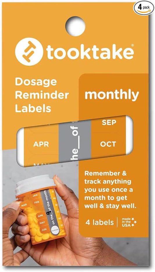 Tooktake Monthly Medication Reminder Labels – Easy Medication Tracking Stickers for Monthly Prescriptions, Vitamins & Supplements - for Pets Too