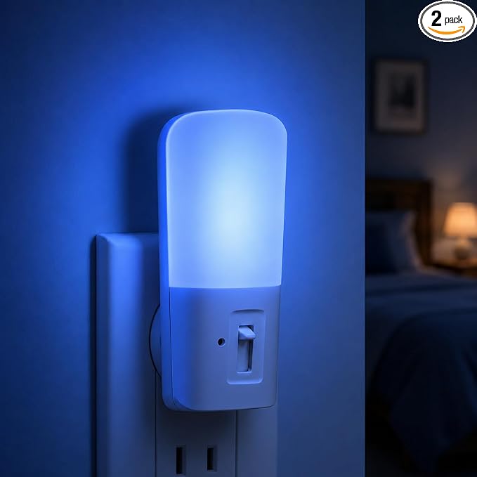 L LOHAS LED Blue Night Light Plug in, Dimmable Decorative Wall Blue Light LED Night Lights with Dusk to Dawn Sensor, Adjustable Brightness for Kids Room, Hallway,Bedroom, Bathroom, 2 Pack