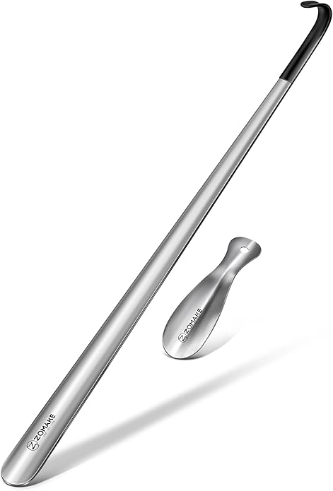 ZOMAKE Extra Long Shoe Horn for Seniors Men,Metal Shoehorn Long handle for Boots,Stainless Steel Shoe Spoon Helper