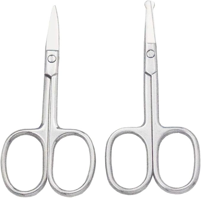 Eyebrow and Nose Hair Scissors, 3.7” Stainless Steel Professional Facial Nose Hair Trimmer Scissors for Women and Lace Wigs 2 Pieces