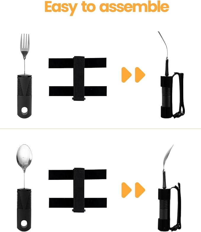 Bendable Adaptive Utensils for Elderly, Disabled People, Parkinson’s, Arthritis, Hand Tremors, Weak Hand Grip & Handicapped, Arthritic Hands-Non Slip Handles(Zhi_wanqu2,Black)