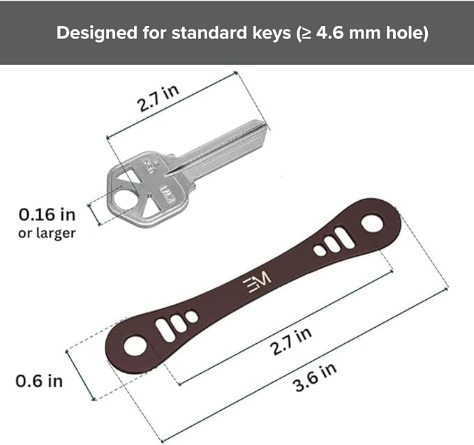 EM Compact Key Holder, Pocket Key Organizer, 14 Keys Key Bar | Fits 4.6 mm or larger keyholes only. Small hole keys like mailbox keys may not fit. Anti jingle, removable clip