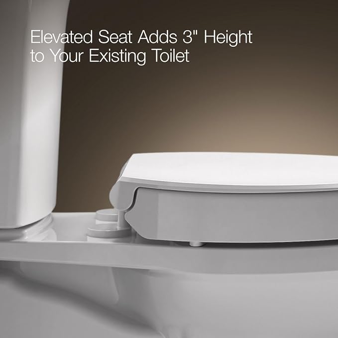 KOHLER 25875-96 Hyten 3" Height, Elevated Soft Close Elongated Toilet Seat, Contoured Seat with Grip-Tight Bumpers, Quick-Attach Hardware, No Slam Toilet Seat, Biscuit (Pack of 2)