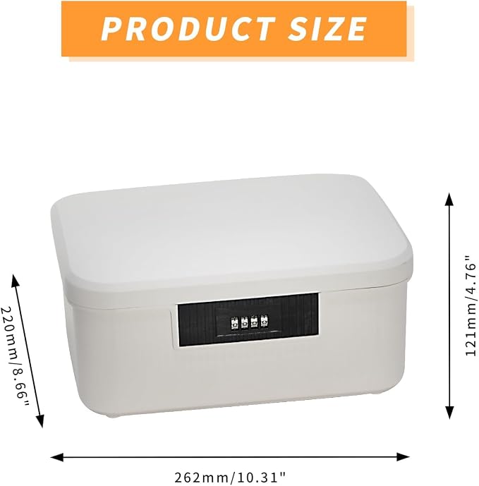 Saim Lockable Storage Box, 2.3 Gallon/9 Liter Combination Lock Box, Medicine Case Container for Personal Private Items, Medicines, Food, Snacks, Locking Cell Phone Smart Device Jail (White)