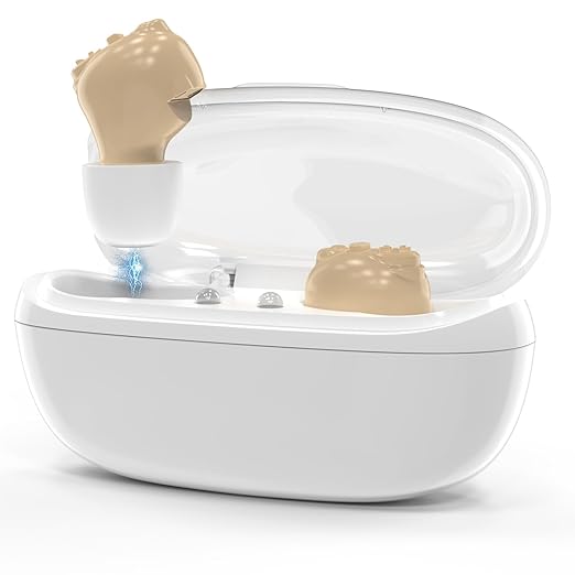 Hearing Aids for Seniors, Invisible Hearing Amplifiers with Noise Cancelling, Rechargeable Hearing Aids for Severe Hearing Loss Adults, Comfort In-ear Hearing Devices (white skin)