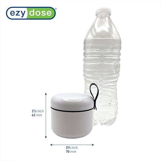 EZY DOSE Mini Pill Organizer, 4-Compartment Vitamin & Medication Case with Screw-Top Secure Seal + Sliding Dispenser, Compact Bottle-Replacement for Purse, Work, Cruise & Travel, Medium, White/Black