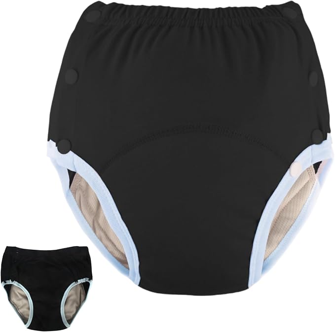 WEEOATAR Adult Cloth Diaper Incontinence Underwear Protective Underwear, Reusable, Washable and Easy to Wear with Side Buttons, Adult Nappy for Elderly, Disabled, Postpartum and Bedridden (Black, L)