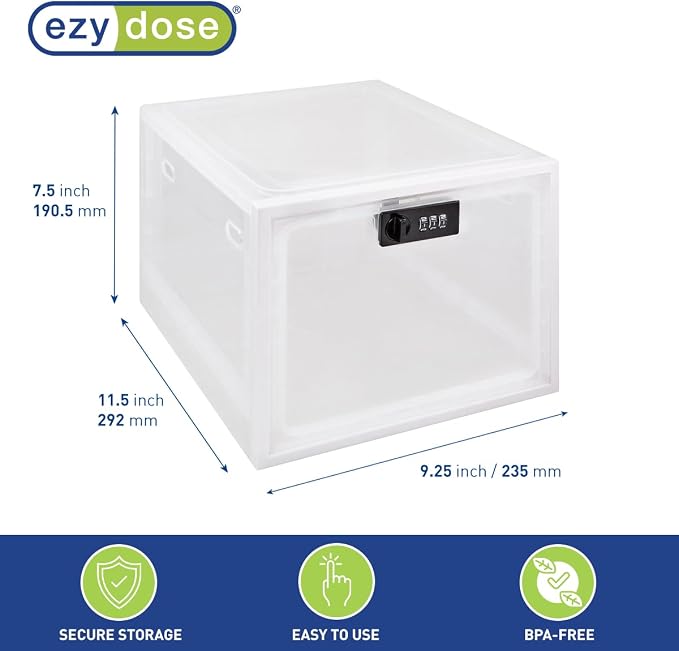 EZY DOSE Medication Lockbox, Secure Storage for Medication and Vitamins, Combination Lock, Large Capacity, Food Safe and BPA Free | Lock Secures Contents Safely, Spacious Interior Holds Supplies, Durable Food-Safe Construction Ideal for Organized Storage