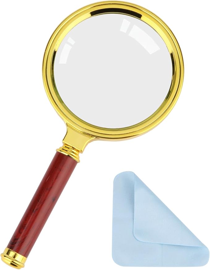 Rongon Handheld Magnifying Glass, 7X Reading Magnifier with Cleaning Cloth, 80MM Lens Antique Magnifying Loupe for Seniors Hand Lens for ‌Book Reading‌ Insect and Hobby Observation
