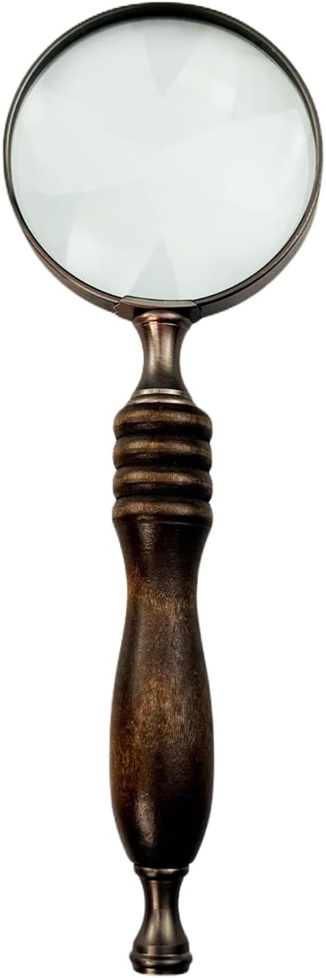 10X Handheld Vintage Magnifying Glass, Portable Reading Magnifying Glass with Wooden Handle, Reading Magnifier for Senior/Low Vision/Map/Inspection/Handcraft Hobby