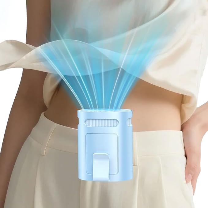 Shirt Fan Clip on Belt Hip Pants Back- Personalized Portable Waist Fans that Blow Cold Air,USB Chargeable Hangs round Neck Cooler Ac,Silencioso Waist Band Body Cooling Products for Woman Man Kid Gray