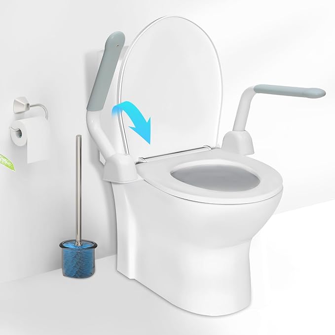 Toilet Safety Rails for Seniors 、 Adjustable Armrest, Space Saving, Stylish and Durable, Anti Slip and Anti Fall, Suitable for Elderly, Disabled, Pregnant Women with Armrest Toilet Safety Rail