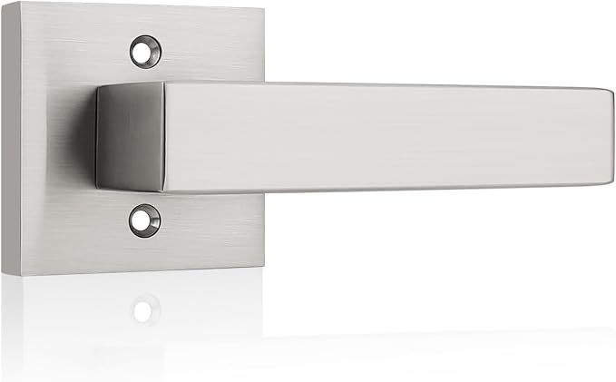 KNOBWELL 1 Pack Dummy Door Handles Brushed Nickel Square Door Lever for Closet/Hallway/Pantry Interior Door Knob Single Side Door Handle