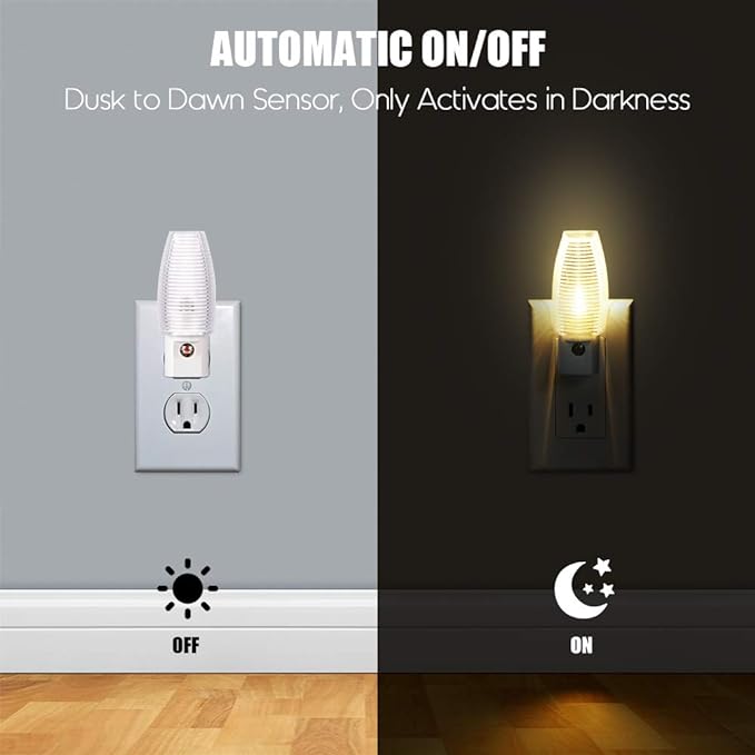 Emotionlite Plug-in Night Light, Dusk to Dawn Sensor, Warm White, 8 Pack | Warm white sensor night light, perfect for nursery, bedroom, bathroom, hallway, stairs & kitchen