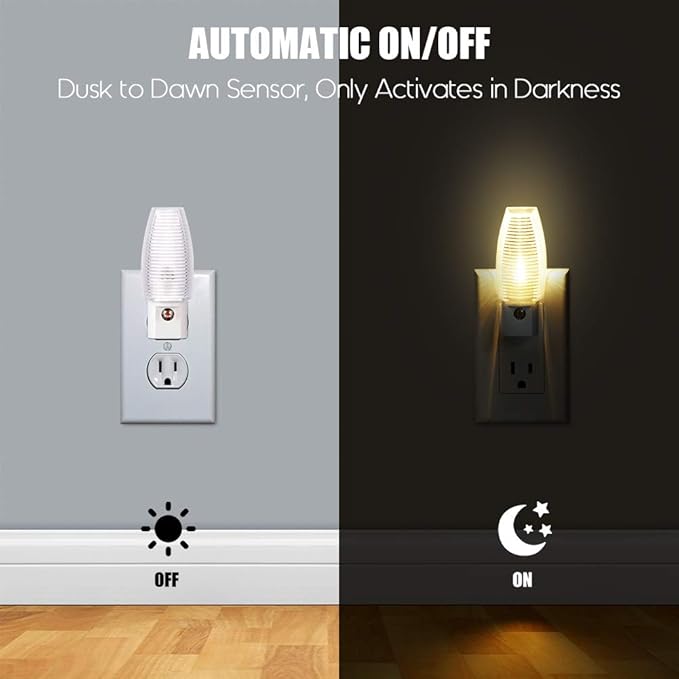 Emotionlite Plug-in LED Night Light, Dusk to Dawn Sensor, Warm White 6 Pack | Warm white sensor night light, ideal for nursery, bedroom, bathroom, hallway, stairs & kitchen