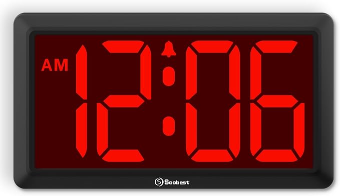 Soobest 9.5 Inch LED Digital Wall Clock Battery Operated, Auto & Manual Dimmer Display, Easy to Read Big Digits with Alarm for Seniors, Modern Decor for Living Room, Bedroom, Office (3.2" Numbers)