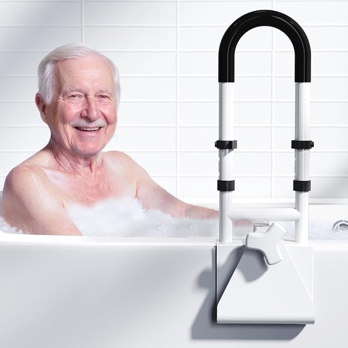 Adjustable Height Bathtub Handle Grab Bar, Bathtub Safety Rail & Shower Grab Bars for Seniors, Baby, Elderly, and Disabled, Fits 3"–7" Tub Walls, Waterproof Non-Slip Handle and Holds 300lbs