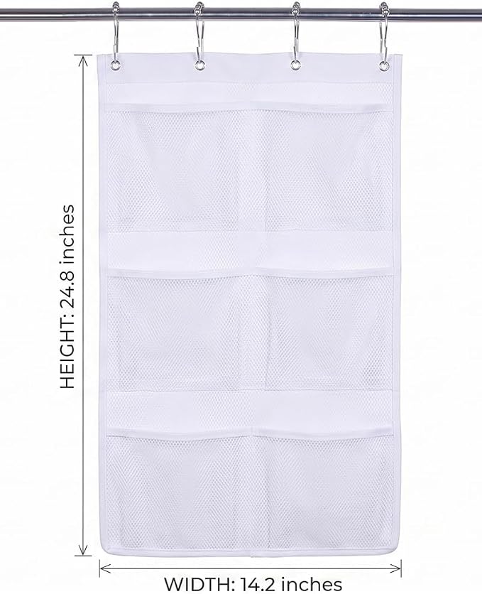 ALYER 6 Storage Pockets Hanging Mesh Shower Caddy,Space Saving Bathroom Accessories and Quick Dry Bath Organizer,White