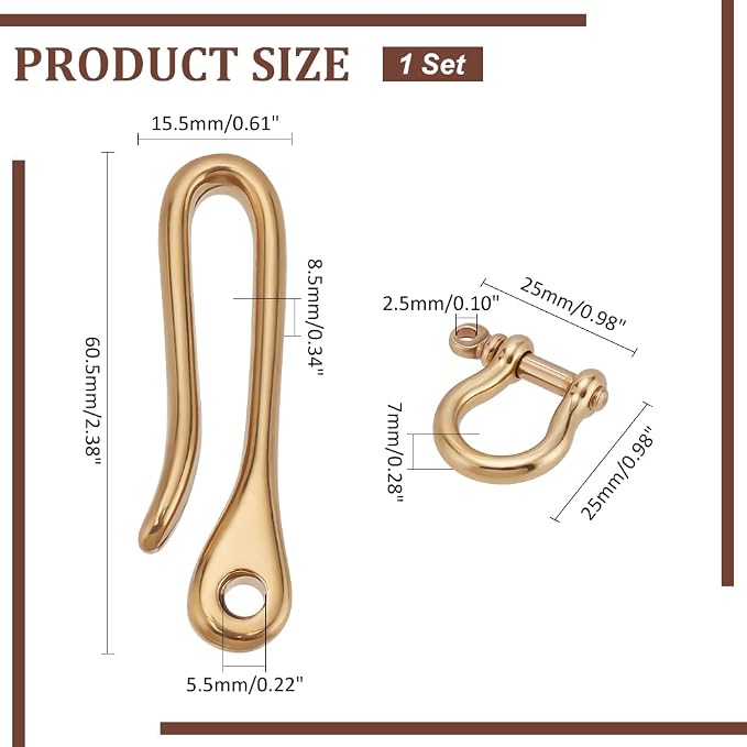 PH PandaHall Fish Hook Keychain, Brass Key Ring Golden Solid U Shape Key Hook Belt Keyring Pocket Clip with Key Shackle Heavy Duty Car keychain for Men Women Wallet Chain Purse Accessory