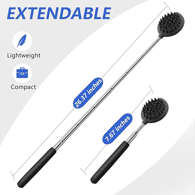 Back Scratcher with 3 Detachable Scratching Heads Silicone Massager Extendable Telescoping for Itches Lotion Application Spa Whole Body Seniors The Disabled Baby Men Women Kids Adults