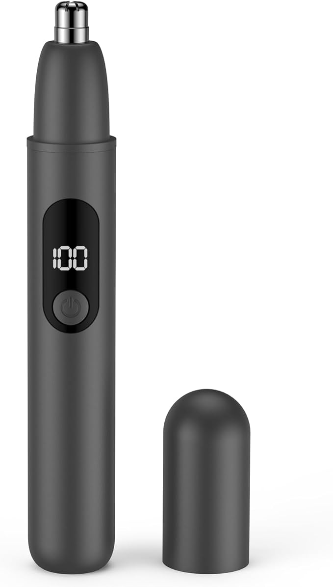 Smity Nose Hair Trimmer, Rechargeable Cordless Painless Ear Eyebrow Trimming Tool Dual Edge Blades Razor Easy Cleansing with LED Light for Man Woman