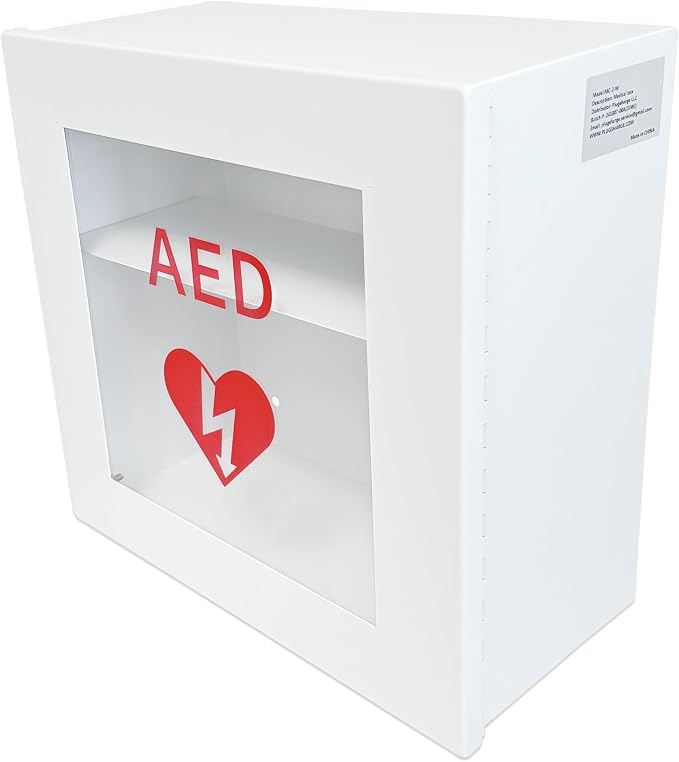Wall Mounted AED Storage Cabinet, Steel AED Defibrillator Cabinet with Clear Viewing Window, Non-Alarmed Emergency AED Holder for Offices, Schools, Gyms & Public Spaces, White