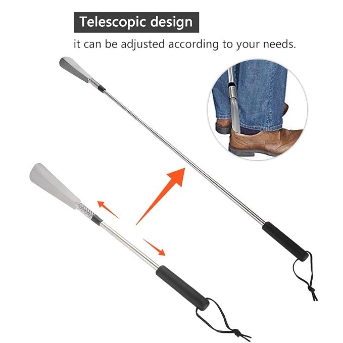 Aid shoehorn Telescopic, Shoe Horn Long Handle Spring Shoe Horn Shoe Accessory Stainless Steel Shoe Lifter for Elderly People,Pregnant woman and Move Inconvenient person