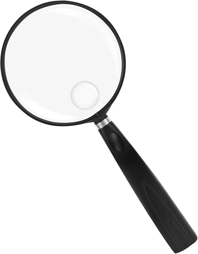 Feosky Handheld Reading Magnifier, 10X Magnifier, 90mm Shatterproof Lens, Non-Slip Handle for Adults Close Work, Seniors Reading and Nature Exploration, Hobby Observation(Black)