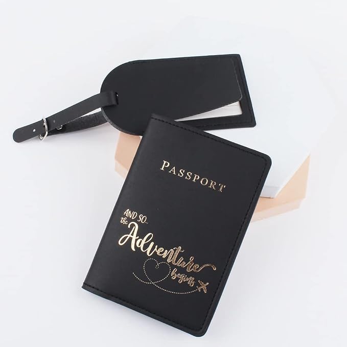 Belsmi Passport and Luggage Tags Set Travel Suitcase Tag (Style 1 - Black)