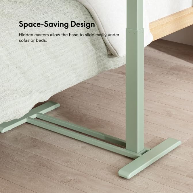 FLEXISPOT H7 28" Pneumatic Height-Adjustable Overbed Table with Wheels | C-shaped bedside table TV Tray,Medical End Side Table,Laptop desk for sofa and home office use,27.6"W x 15.7"D,Mint Green