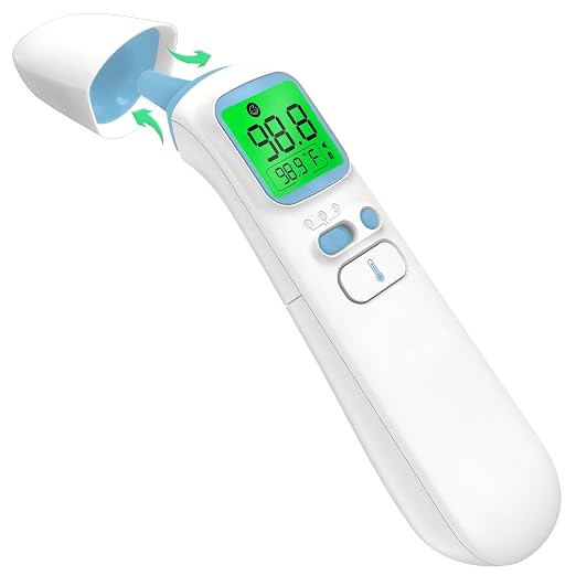 Ear & Forehead Thermometer for Adults, Kids & Baby, 1s Fast and Accurate | Fever Alert with 4-Color Backlit Display, Storage Pouch Included, Silent Mode, ℃/℉ Switchable, 35 Memories, Object Mode