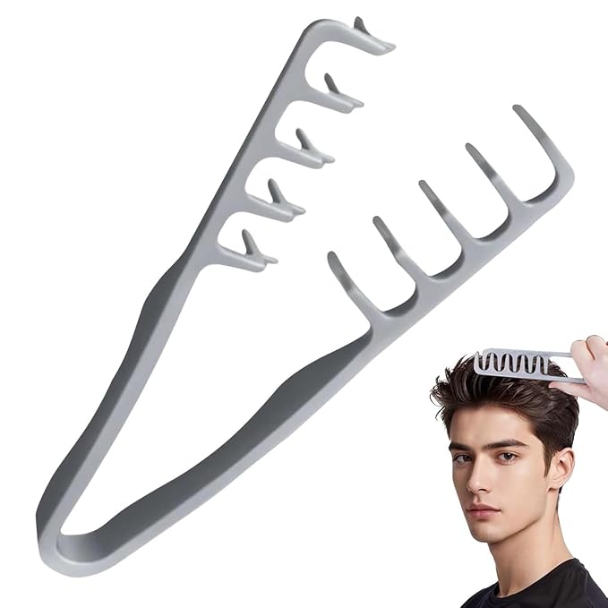 Volumizing Texture Comb for Men, Wide-Tooth Hair Styling Tool for Root Lift & Fluffy Hair, Dual-Purpose Non-Slip ABS Plastic Barber Comb - Grey