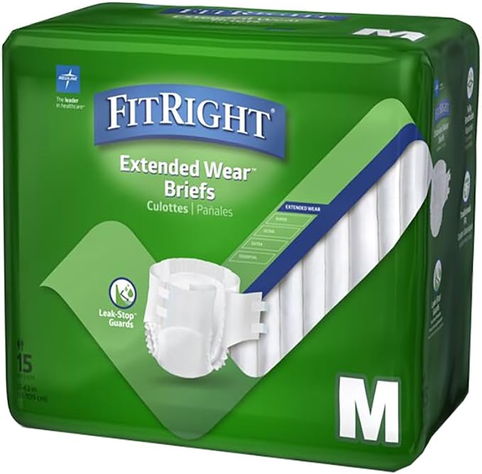 Medline Extended Wear Overnight Adult Briefs with Tabs, Maximum Absorbency Adult Diapers, Medium (60 Count)