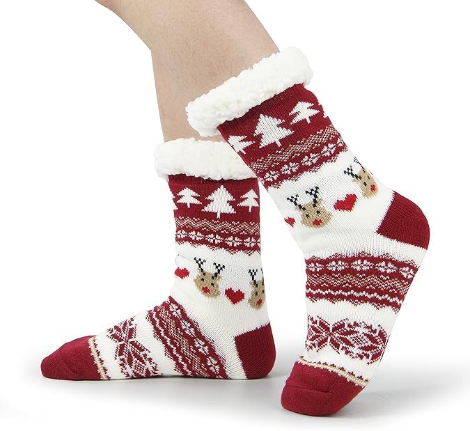BenSorts Women Winter Thick Slipper Socks with Grippers Non Slip Warm Fuzzy Socks Christmas Gifts