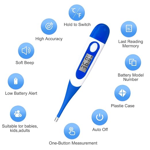 Berrcom Digital Thermometer for Adults, Oral and Underarm Thermometer for Baby and Kids Medical Thermometer with Fever Alarm Rectal Thermometer with Soft Tips | Medical Thermometer with Fever Alarm, Underarm for Baby, Adults, Body Temperature, C/F Swit...