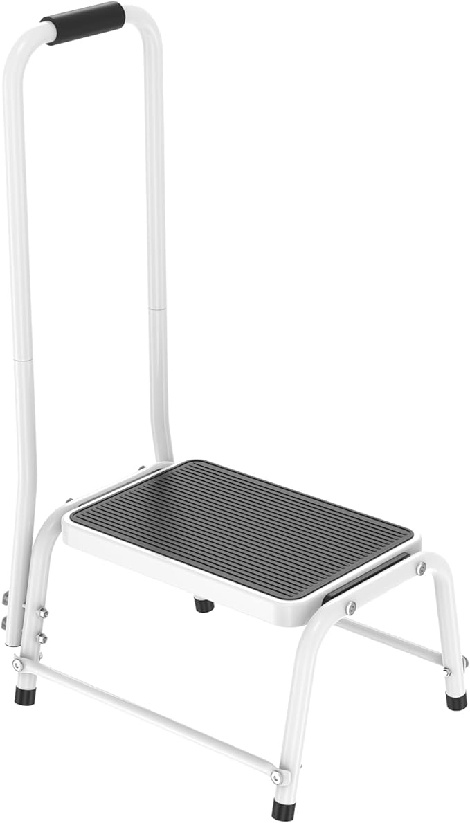 Step Stool with Handle for Ederly, Sturdy and Lightweight Stool,Easy Assmbly,Safely Supports up to 350 Pounds
