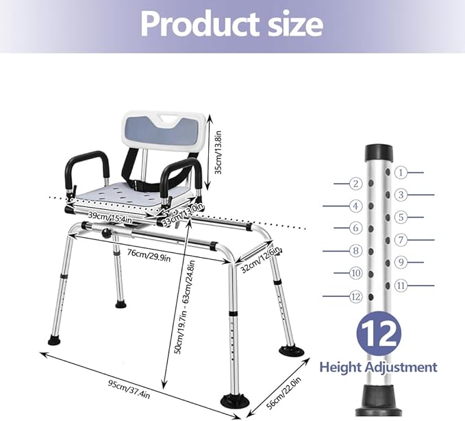 Shower Chair, for Elderly Disabled - Adjustable Height Shower Stool, with Padded Armrests/Backrest, Anti-Slip Feet, with Drainage Holes, Shower Chair for Inside Shower (White)
