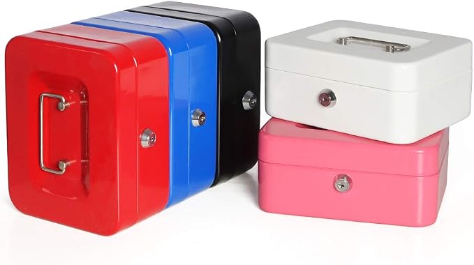 Jssmst Locking Medium Steel Cash Box with Money Tray,Lock Box,Blue