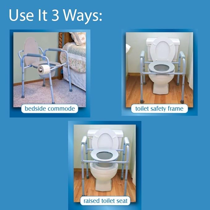Carex 3-in-1 Folding Bedside Commode with 42 Pack Commode Liners - Porta Potty for Adults - Portable Toilet Supports Up to 300lbs, Bedside Commodes for Seniors and Commode Chair