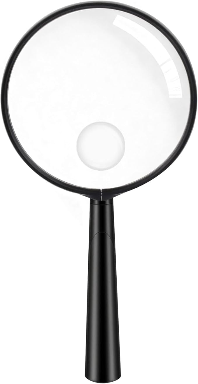 Feosky Handheld Reading Magnifier, 10X Magnifier, 90mm Shatterproof Lens, Adults Close Work Non-Slip Handle for Seniors Reading and Nature Exploration(Black)
