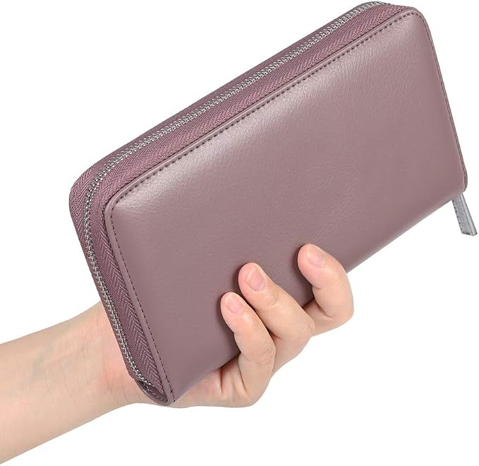 Women 36 Slots RFID Blocking Card Holder Large Long Leather Zipper Organizer Accordion Wallet,Grey Purple