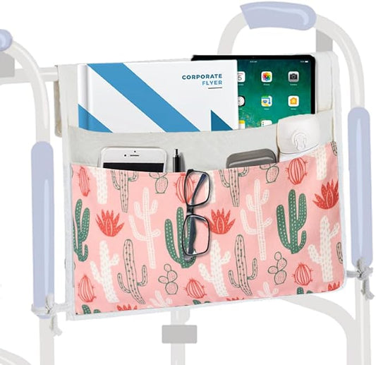 TOGETRUE Walker Bag, Easy Access Walker Storage Basket with 2 Large Pockets, Walker Accessories Bag for Folding Walker, Wheelchairs, Strollers, 13"x14.5" (Cactus)