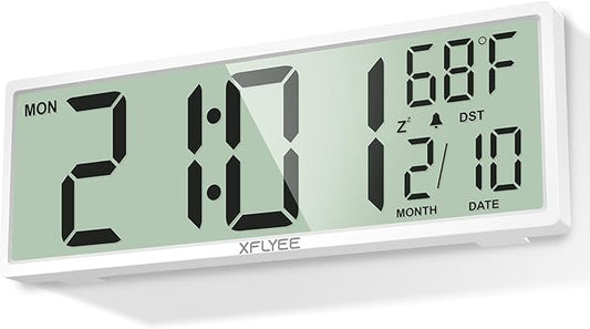 14.5'' Large Digital Wall Clock Battery Operated with Jumbo Numbers, Auto DST, Day, Date, Alarm, Temperature for Living Room, Bedroom, Desk Decor, Gift, LCD Screen Display Easy to Read and Set