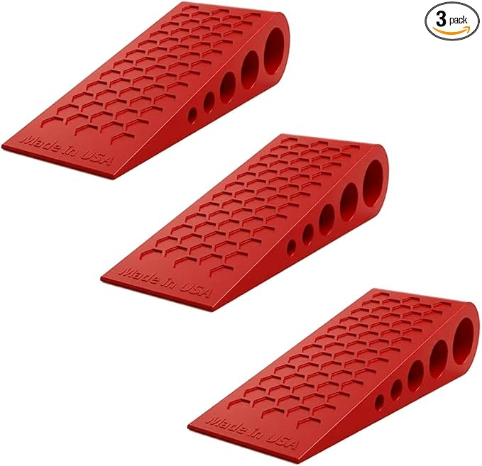 Door Stoppers for Bottom of Door Premium Floor Rubber Door Stop Wedge Made in USA Heavy Duty Honeycomb Design for Carpet, Tile, Ideal for Home, School, Commercial,Red 3 Pack