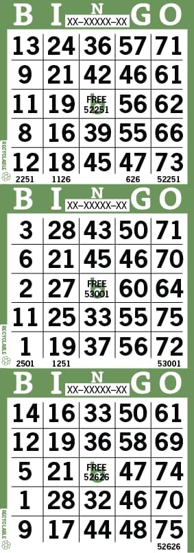 Bingo Paper Sheets – 3 Faces, 12" x 4" – Pack of 500 Disposable Bingo Cards – Recyclable Dauber Paper for Seniors, Adults & Community Events (Olive)