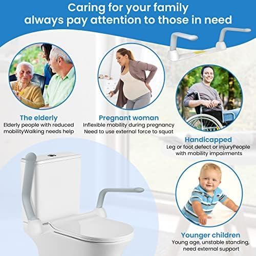 Toilet Safety Rails for Seniors, Adjustable Armrest, Space Saving, Stylish and Durable, Anti Slip and Anti Fall, Suitable for Elderly, Disabled, Pregnant Women with Armrest Toilet Safety Rail