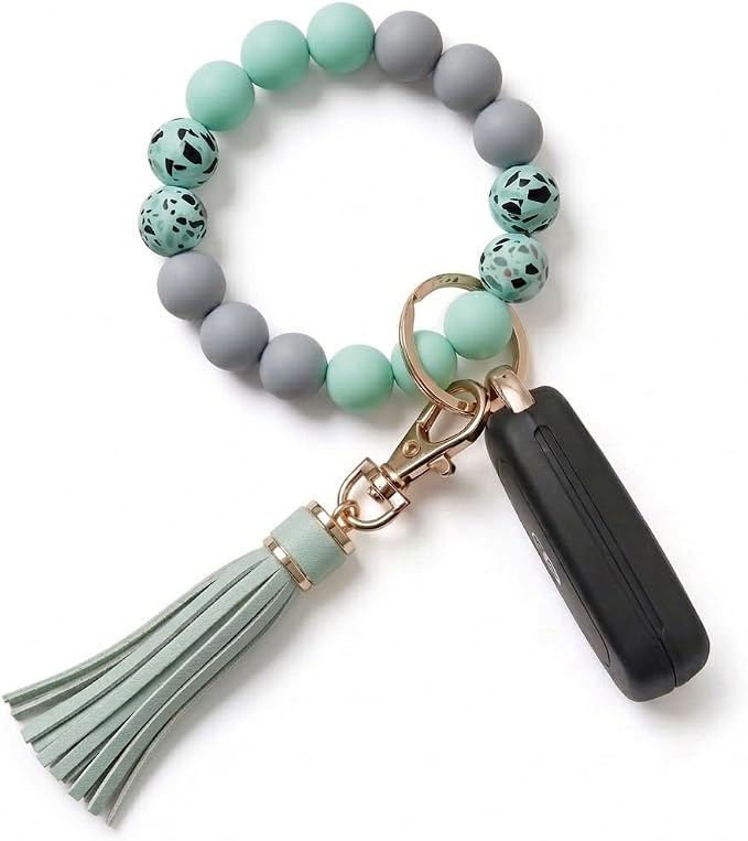 BIHRTC Key Ring Bracelet Car Keychain Holder Wristlet Silicone Women Beaded Bangle Chains