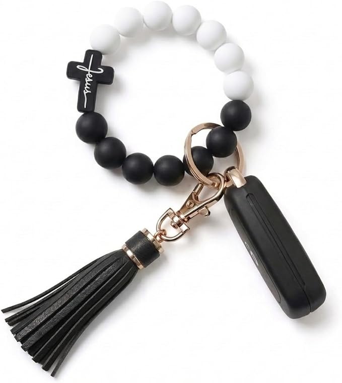 BIHRTC Key Ring Bracelet Car Keychain Holder Wristlet Silicone Women Beaded Bangle Chains